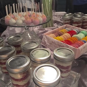 Cake Pops and Red Velvet Mason Jar Cakes on a desert table