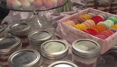 Cake Pops and Red Velvet Mason Jar Cakes on a desert table